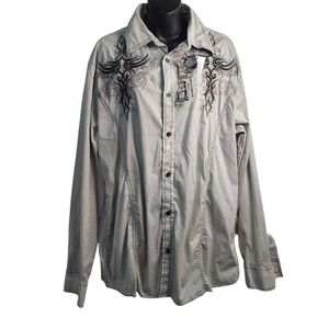 Roar Men's Gray Black Embroidered Button Down Shirt Size XXL NWT